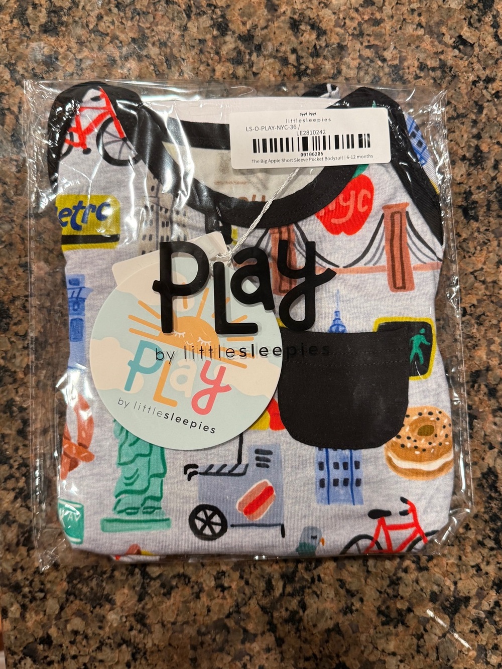 Play by littlesleepies Baby Bodysuit - Gray with Multicolor NYC Print, 6-12 mo